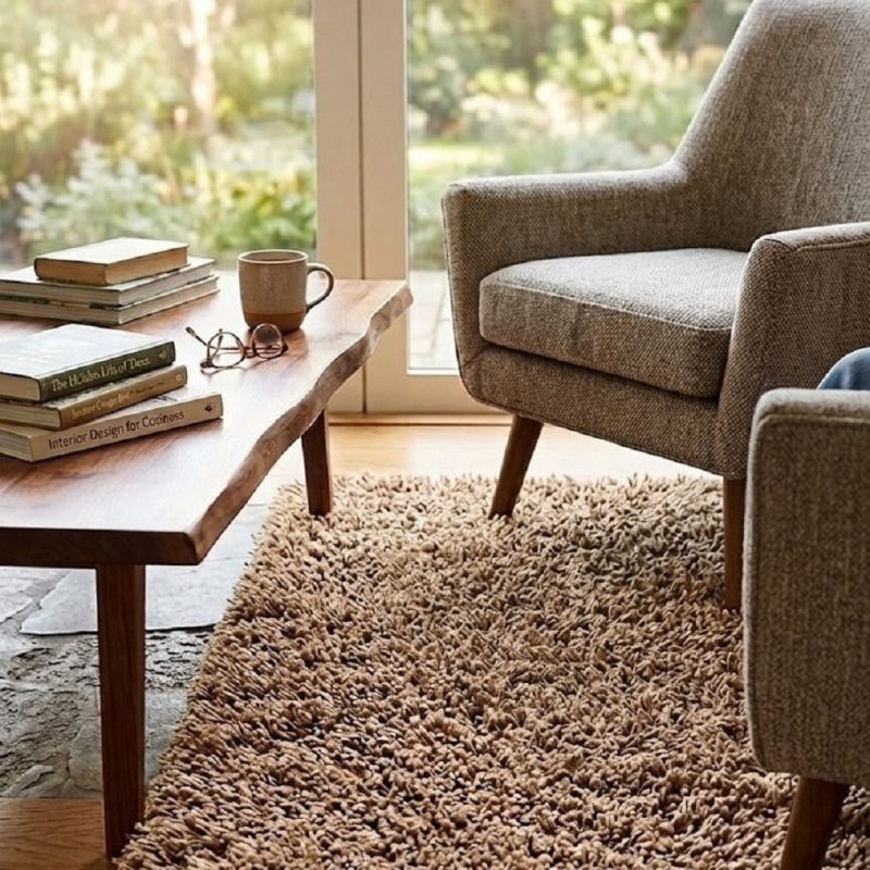 Beige and cream shaggy carpet to bring the warmth of the earth indoors